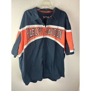 Harley Davidson Racing Mens Button Down Shirt Blue 3XL Short Sleeve Collared